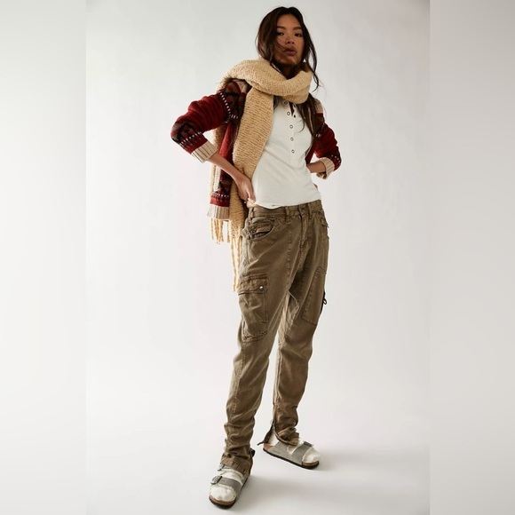 Free People Rule Breaker Slim Pants Size 6 Olive NWOT - Picture 1 of 9